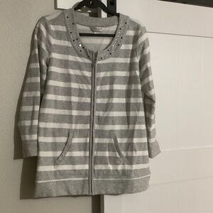 Christopher & Banks Gray and White Striped Jacket